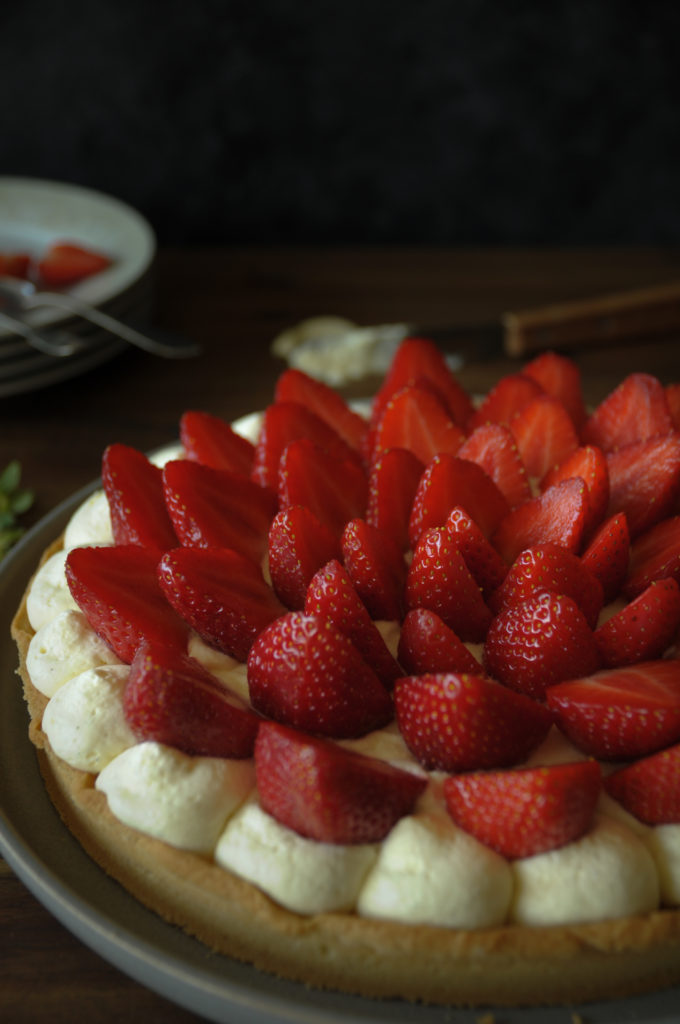 Strawberries Tart with almond cream and vanilla whipped cream