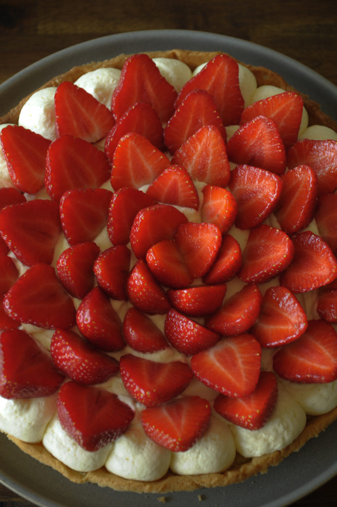 Strawberries Tart with almond cream and vanilla whipped cream