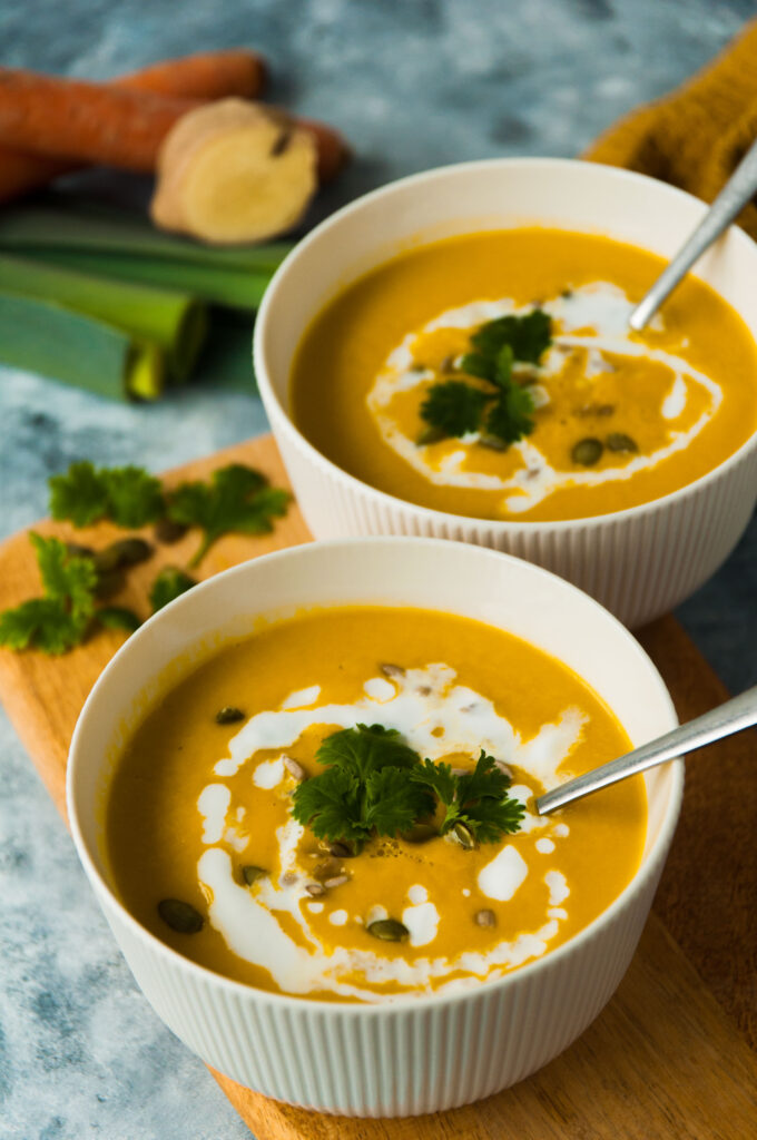 Carrot, leek and ginger soup