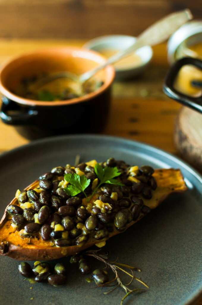 Roasted Sweet Potatoes and Black Beans Curry