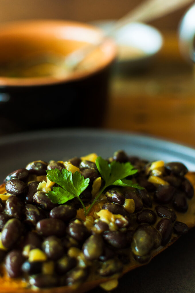 Roasted Sweet Potatoes and Black Beans Curry